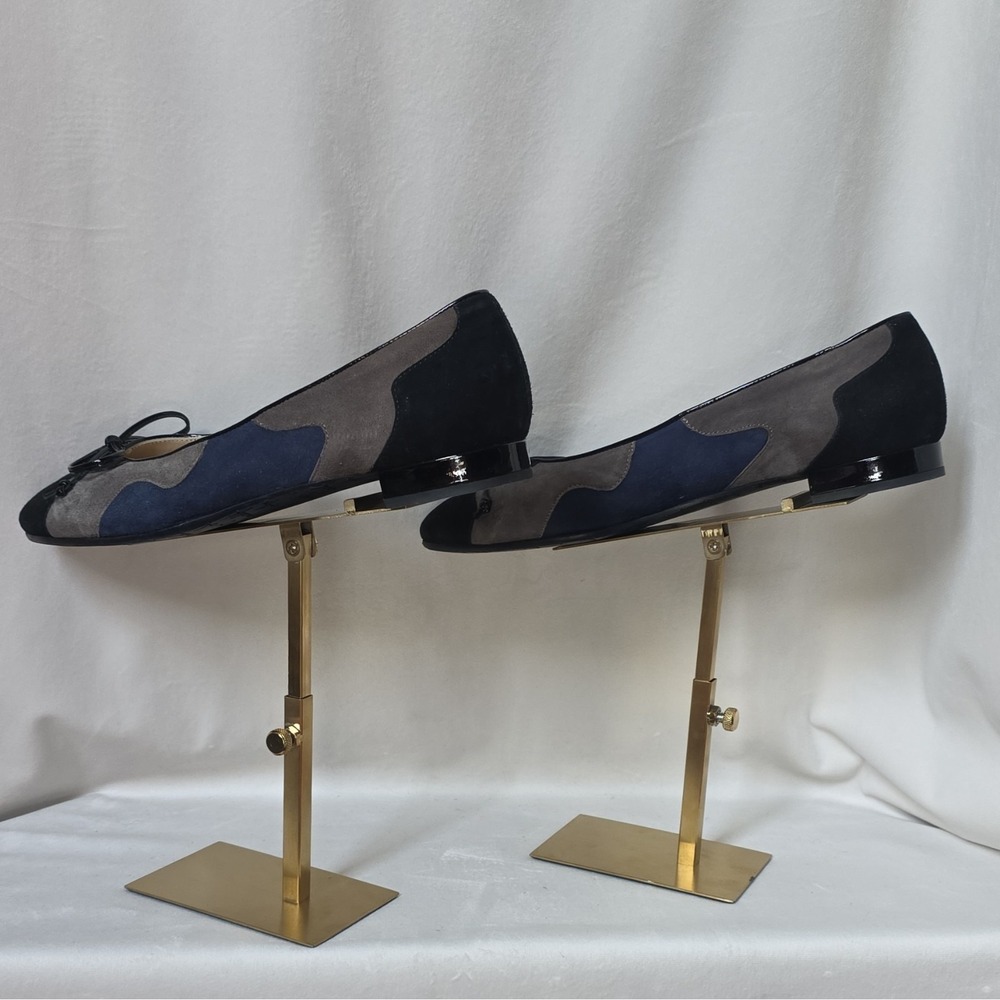 Amalfi Made In Italy Womens Suede Ballet Flat Slip-On Bow Black Gray Blue 9M - Picture 3 of 14